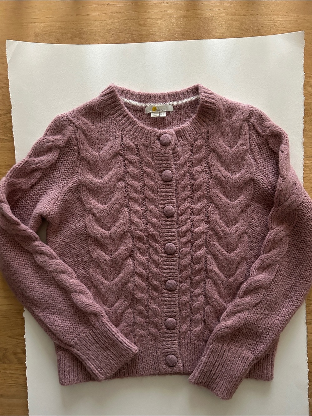 Boden Cable Knit Button-Front Sweater Cardigan - Mauve Pink